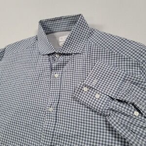 Brunello Cucinelli Men Dress Shirt XL Basic Fit Blue White Gingham Cotton Italy